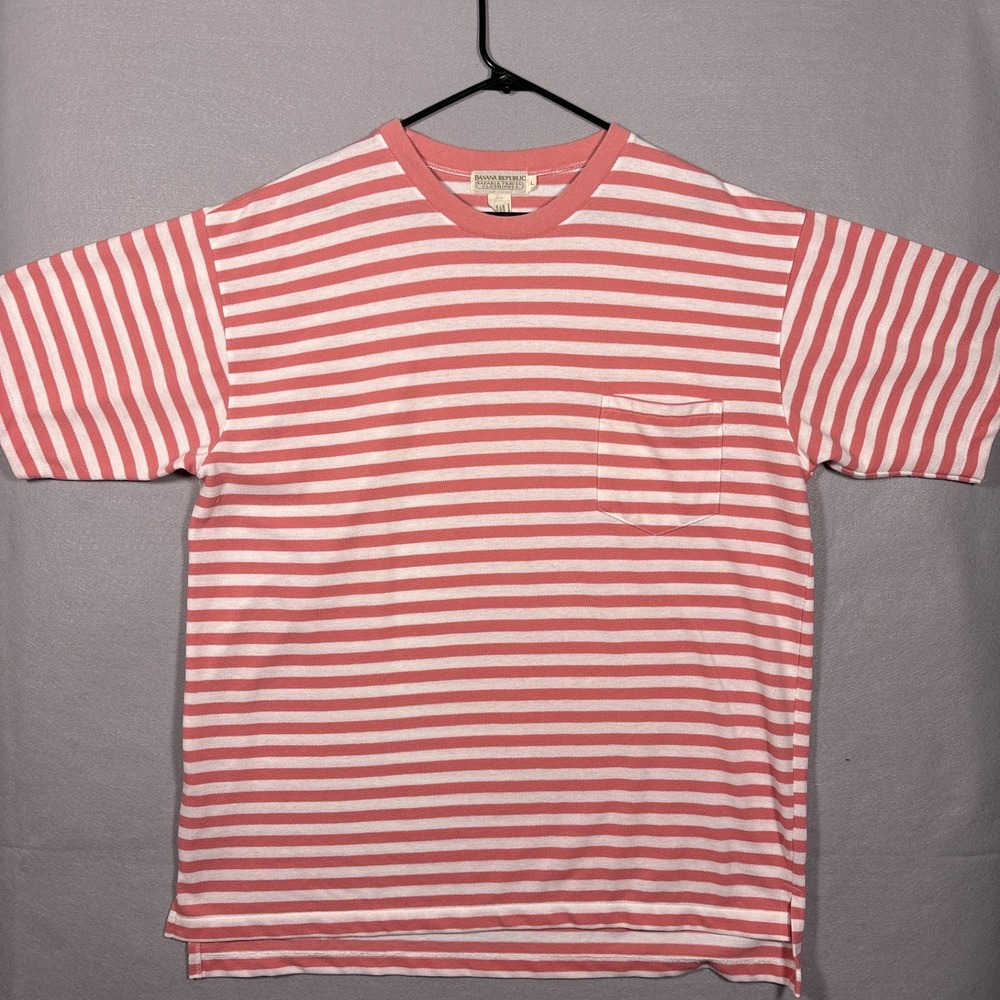 Vintage 80s Banana Republic Pocket T-Shirt Large (Fits XL) Pique Striped Blank